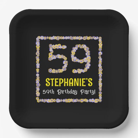 Assiettes En Carton 59e anniversaire : Floral Flowers Numéro, Nom pers (Recto)