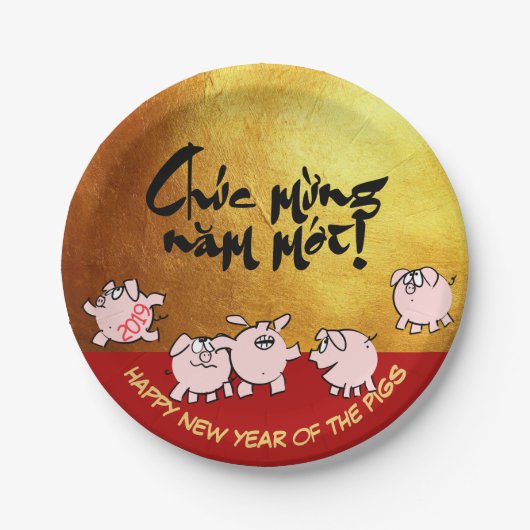 Assiettes En Carton 5 Bandes dessinées Funny Viêt-namien Pig Year 2019 (Devant)