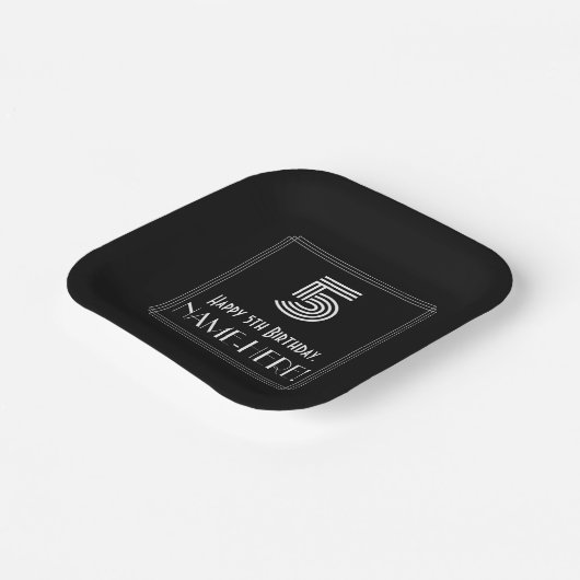 Assiettes En Carton 5e anniversaire — Art Déco Inspiré Look "5" + Nom (Angulaire)