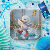 Assiettes En Carton 5e anniversaire Duck Dancing In the Rain Puddle (Fête)