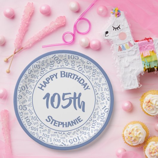 Assiettes En Carton 5e anniversaire Numéro moderne Motif Bleu/Blanc (Fête)