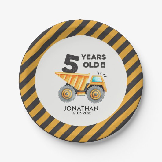 Assiettes En Carton 5th birthday boy construction theme (Devant)