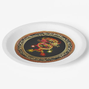 Assiettes En Carton [600] Dragons rouges et jaunes