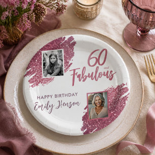 Assiettes En Carton 60 ans et Fabuleux Paillettes Roses 2 Photo 60e An