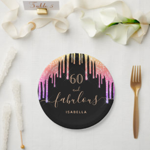 Assiettes En Carton 60 fabuleux anniversaire noir rose gouttes de part