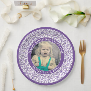 Assiettes En Carton 60 Votre photo Numéro Aléatoire Motif Violet/Blanc