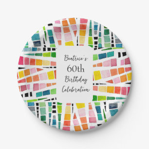 Assiettes En Carton 60e anniversaire aquarelle Motif géométrique