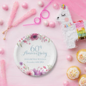 Assiettes En Carton 60e anniversaire Aquarelle Rose verdure (Fête)