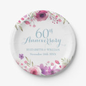 Assiettes En Carton 60e anniversaire Aquarelle Rose verdure (Devant)