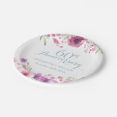Assiettes En Carton 60e anniversaire Aquarelle Rose verdure (Angle)
