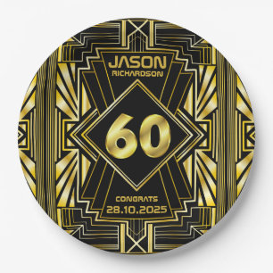 Assiettes En Carton 60e anniversaire Art Déco Gold Black Great Gatsby