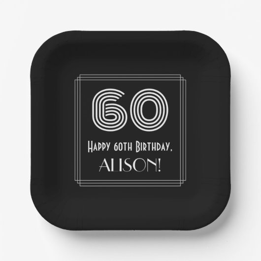 Assiettes En Carton 60e anniversaire — Art Déco Inspiré Look "60" + No (Recto)