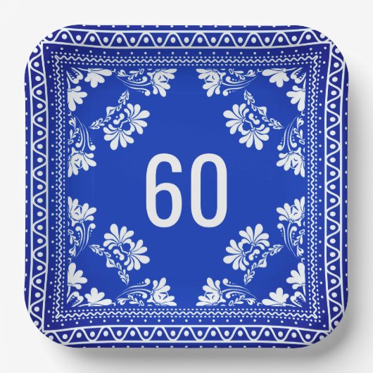 Assiettes En Carton 60e anniversaire Bandana Bleu Plaques de papier (Recto)