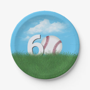 Assiettes En Carton 60e Anniversaire Baseball En Herbe Verte