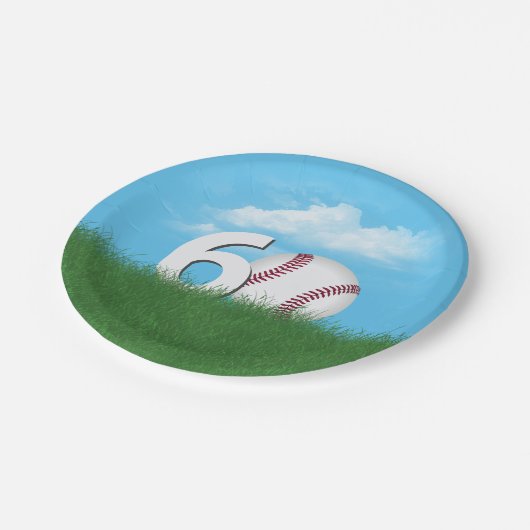 Assiettes En Carton 60e Anniversaire Baseball En Herbe Verte (Angle)