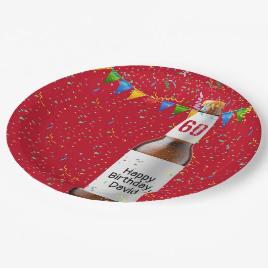 Assiettes En Carton 60e Anniversaire Bière Bouteille Papier Plaque (Angle)