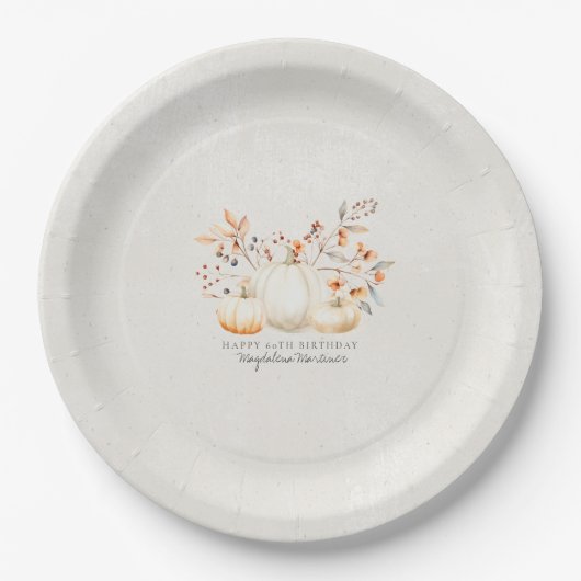 Assiettes En Carton 60e anniversaire blanc Citrouille automne Leaves p (Devant)