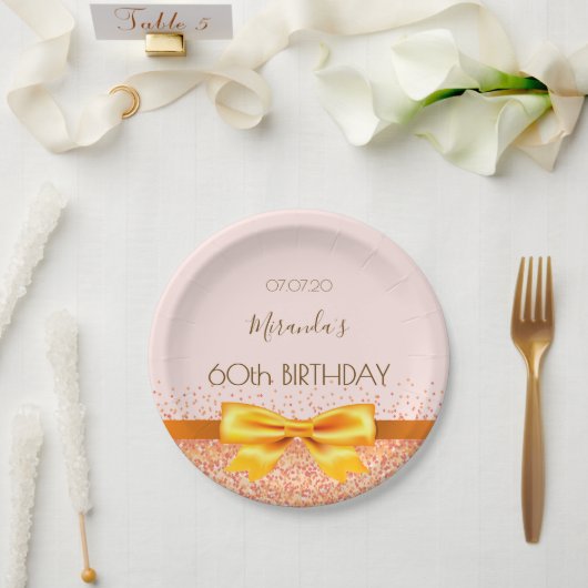 Assiettes En Carton 60e anniversaire blush rose or arc nom (Mariage)
