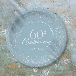 Assiettes En Carton 60e anniversaire de Mariage Amour Coeurs Confetti