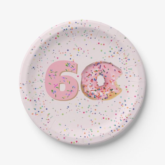 Assiettes En Carton 60e anniversaire Donut rose (Devant)