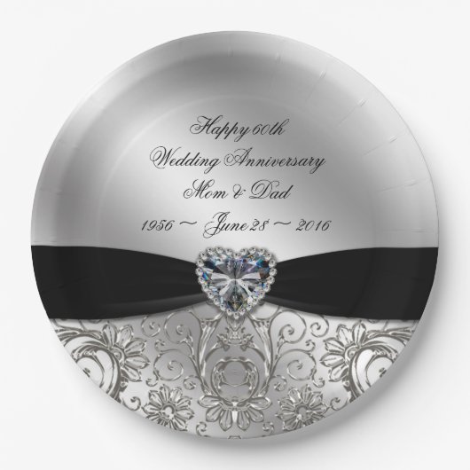 Assiettes En Carton 60e Anniversaire du Mariage diamant Plaque en papi (Devant)