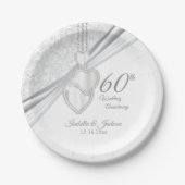Assiettes En Carton 60e anniversaire du Mariage Diamond sur Blanc (Devant)