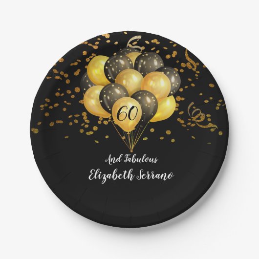 Assiettes En Carton 60e anniversaire Fabulous Gold Black Parties scint (Devant)