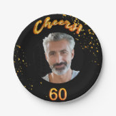 Assiettes En Carton 60e anniversaire fête en or noir photo (Devant)