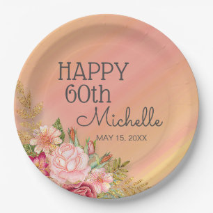 Assiettes En Carton 60e anniversaire fête rose rouge jardin floral