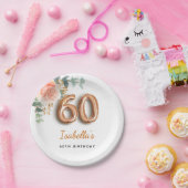 Assiettes En Carton 60e anniversaire fleuri rose or eucalyptus nom (Fête)