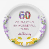 Assiettes En Carton 60e anniversaire floral moderne 60 ans fête élégan (Devant)
