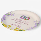 Assiettes En Carton 60e anniversaire floral moderne 60 ans fête élégan (Angle)