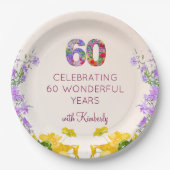 Assiettes En Carton 60e anniversaire floral moderne 60 ans fête élégan (Devant)