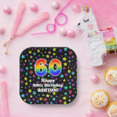 Assiettes En Carton 60e anniversaire : Fun Stars Motif et Rainbow "60" (Fête)