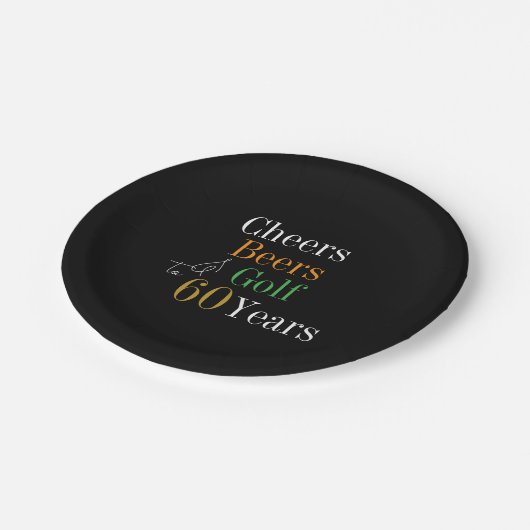 Assiettes En Carton 60e anniversaire Golf Cheers Bières Black Gold Par (Angle)