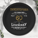 Assiettes En Carton 60e anniversaire Légendaire Black Gold Retro<br><div class="desc">Pour ceux qui fêtent leur 60e anniversaire, nous avons les plaques de fête d'anniversaire idéales avec une sensation vintage. L'arrière - plan noir avec un design de typographie vintage blanc et or est simple et élégant avec une touche rétro. Customisez facilement le texte de cette plaque d'anniversaire en utilisant le...</div>