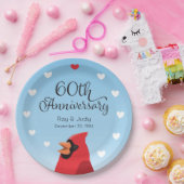 Assiettes En Carton 60e anniversaire Mariage, cardinal et coeurs (Fête)