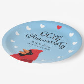 Assiettes En Carton 60e anniversaire Mariage, cardinal et coeurs (Angle)