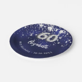 Assiettes En Carton 60e anniversaire marine bleu argent étoiles (Angle)