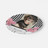 Assiettes En Carton 60e anniversaire noir blanc rayures photo florale (Angle)