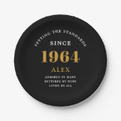 Assiettes En Carton 60e anniversaire Nom 1964 Black Gold Elegant Chic (Devant)