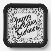 Assiettes En Carton 60e anniversaire Numéro de fête Motif noir blanc (Recto)