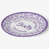 Assiettes En Carton 60e anniversaire Numéro de fête Motif violet/blanc (Angle)