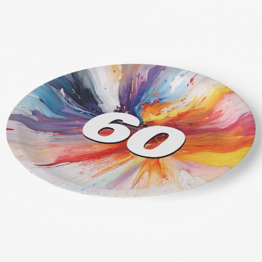 Assiettes En Carton 60e anniversaire Paint Blast (Angle)