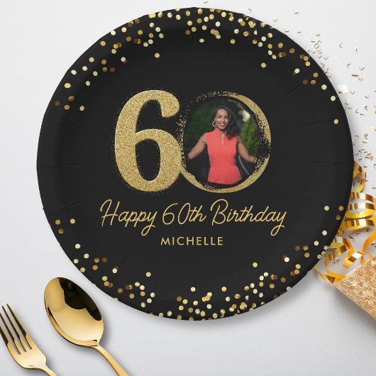 Assiettes En Carton 60e anniversaire Photo Chic Black Gold Parties sci