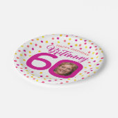 Assiettes En Carton 60e anniversaire photo confetti rose or jaune (Angle)