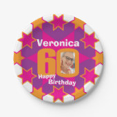 Assiettes En Carton 60e anniversaire photo nom rose étoile plaque papi (Devant)