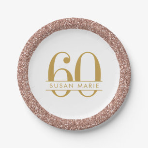 Assiettes En Carton 60e anniversaire Rose Gold Personnalisé Parties sc