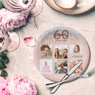 Assiettes En Carton 60e anniversaire rose or parties scintillant bkush