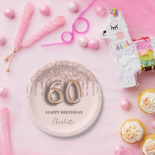 Assiettes En Carton 60e anniversaire rose or parties scintillant rose (Fête)